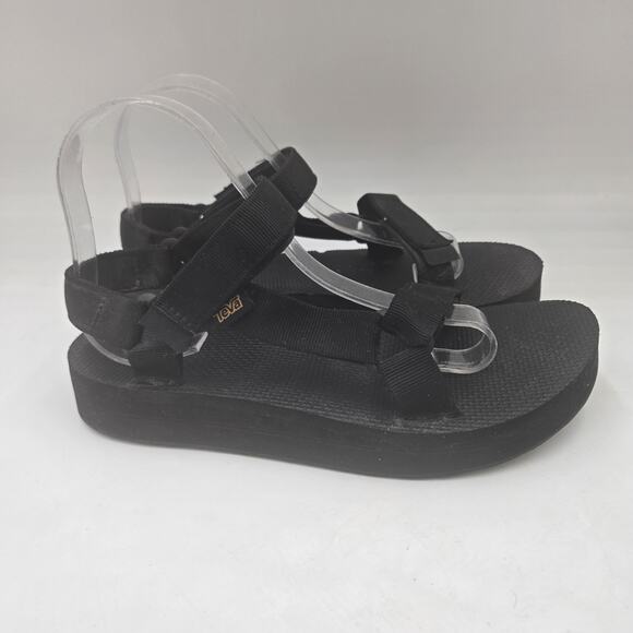 Teva Sandals Womens 6 Flatform Universal Platform Slingback 1008844 Black Fabric - Picture 1 of 6